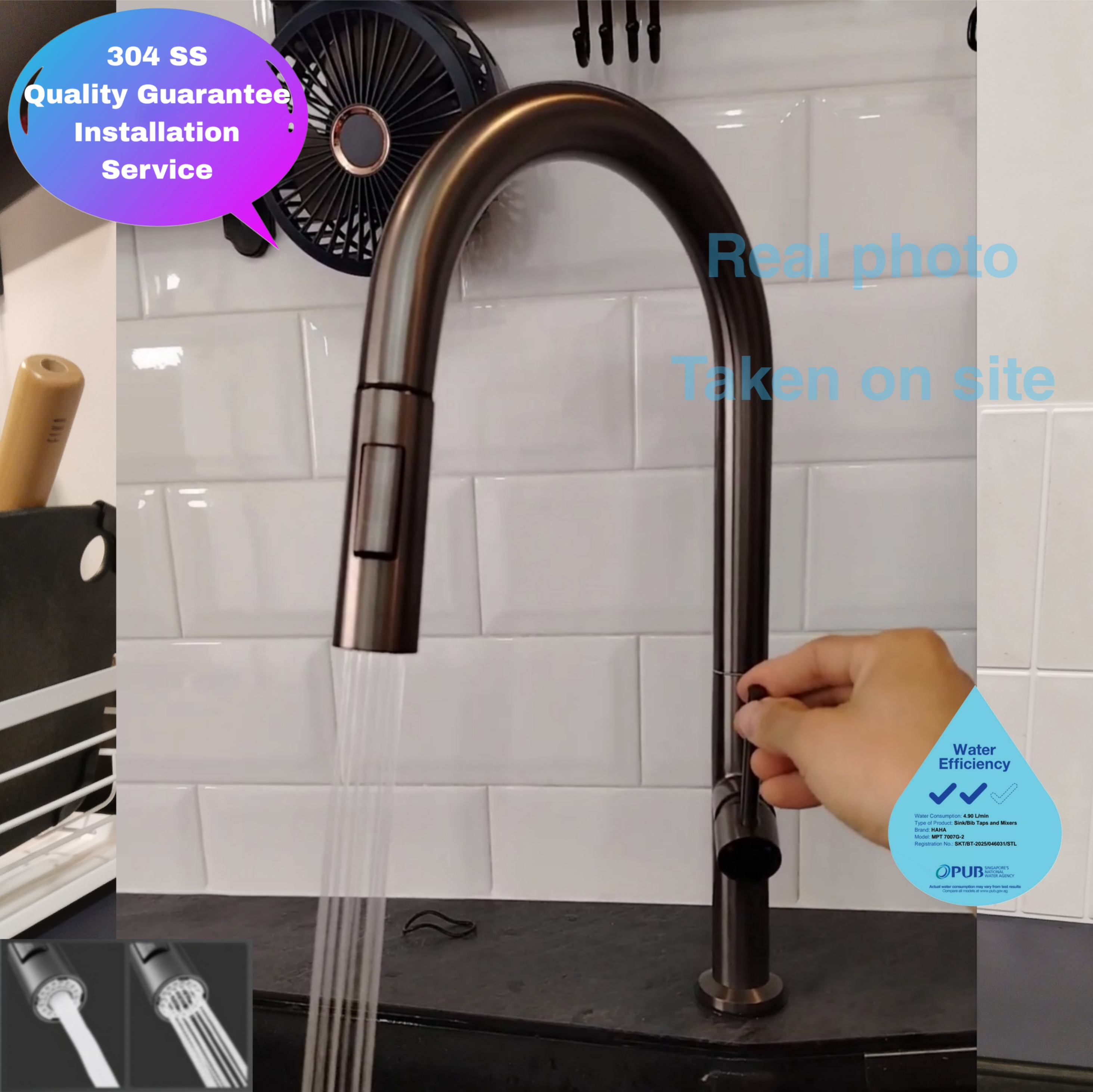 Black faucet in kitchen